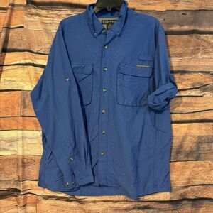 ExOfficio Men's XL Shirt Blue Long Sleeve Vented Fishing Hiking Pockets Roll Tab